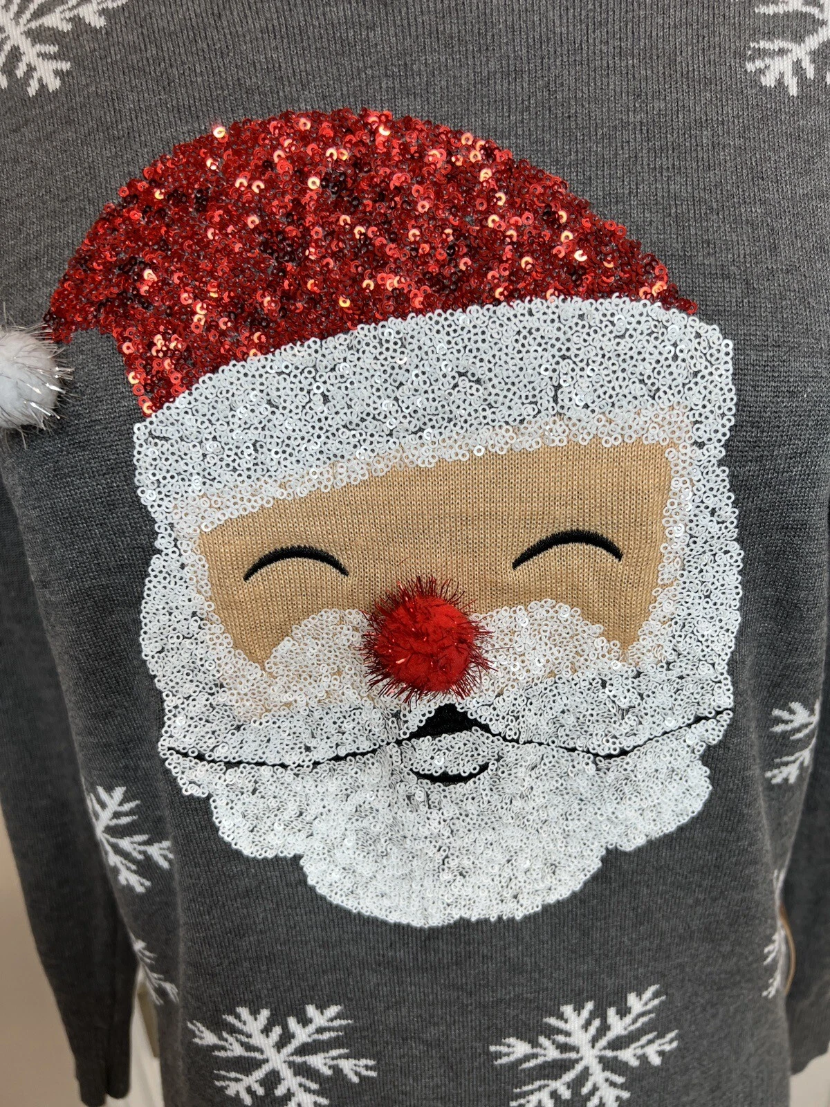 Tipsy Elves Sequin Santa Snow Flake Ugly Christmas Sweater Size Medium