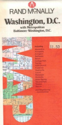 Rand McNally Washington DC Metro Baltimore Travel Road Map Vintage