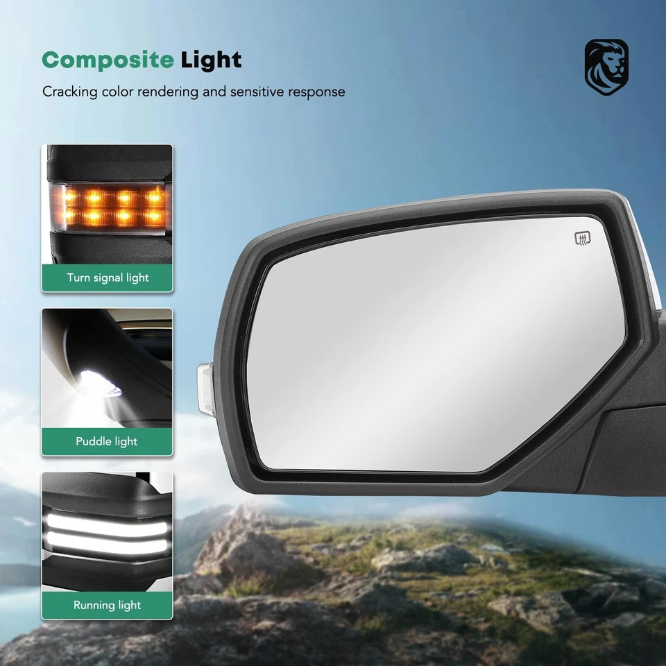 2x Power Heated Towing Mirror w/ Puddle Light for Chevrolet Silverado 1500 GMC - Image 4 of 4