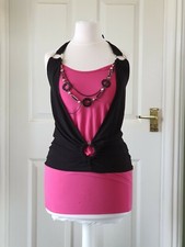 CATCH ONE Pink & Black Dress Halterneck Bodycon Bow Beads Teens Women UK S/M