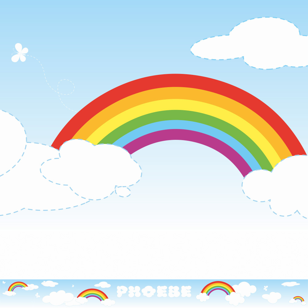 RAINBOW CLOUDS WALL BORDER personalised nursery baby bedroom wallpaper