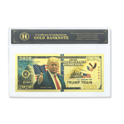 2020 US 45th President Donald Trump Train Commemorative Gold Banknote with Shell