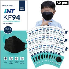 【 30 Pack 】 INT KF94 Kids Face Mask, Black Color, Small Size for Child 5-11 Year