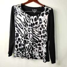 by Chicos Black/White Animal Print Women 1 Silk Blend Coastal Ethereal Fair Isle