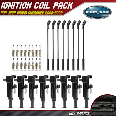 8x Ignition Coils & 16x Iridium Spark Plugs & 8x Wires for Jeep Grand Cherokee