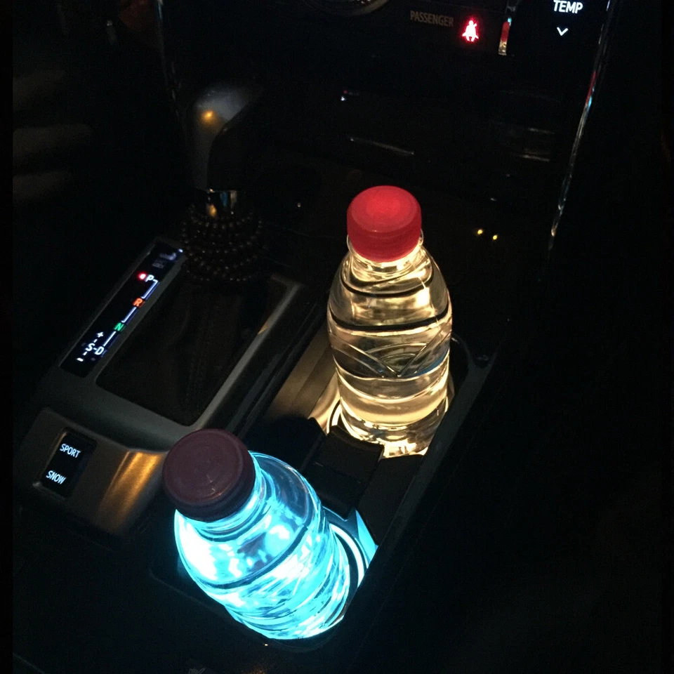 2x USB LED 7-Color Interior Console Trim Cup Holder Drink Coaster Ambient Lights — 第 3/4 张图片