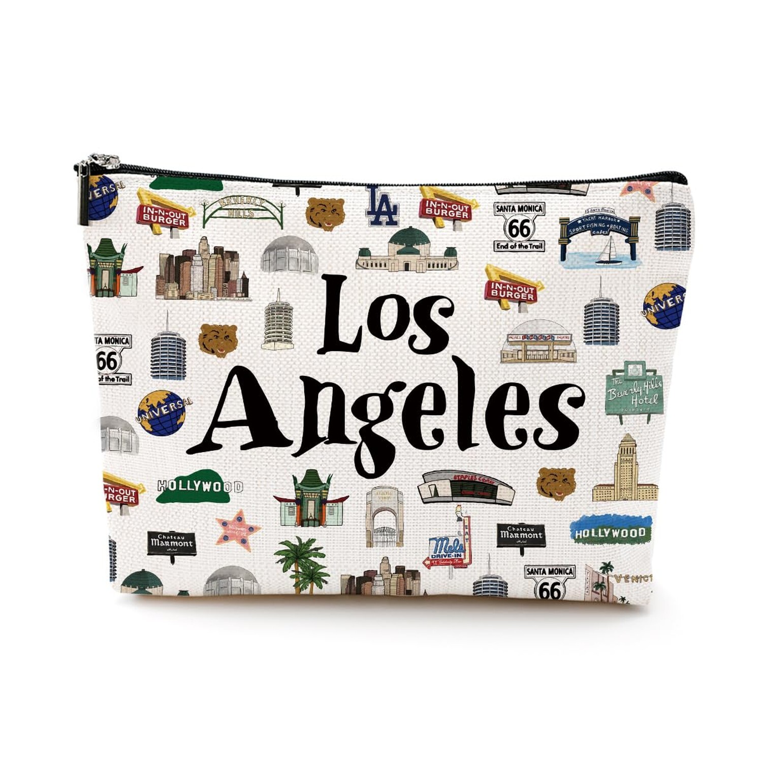 Los Angeles Travel Cosmetic Bag - Watercolor Makeup Pouch for Girls Trip Gifts