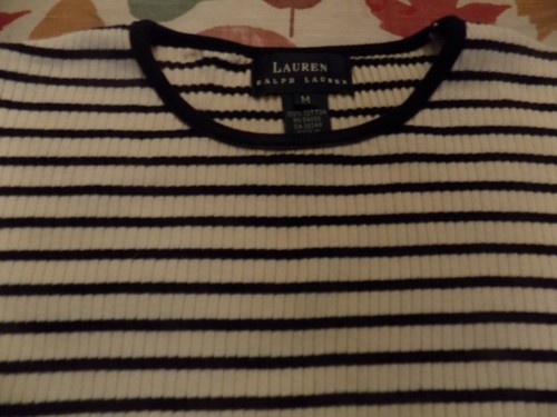 LAUREN RALPH LAUREN JERSEY CREAM & NAVY SHORT SLEEVE SIZE M - Picture 2 of 3