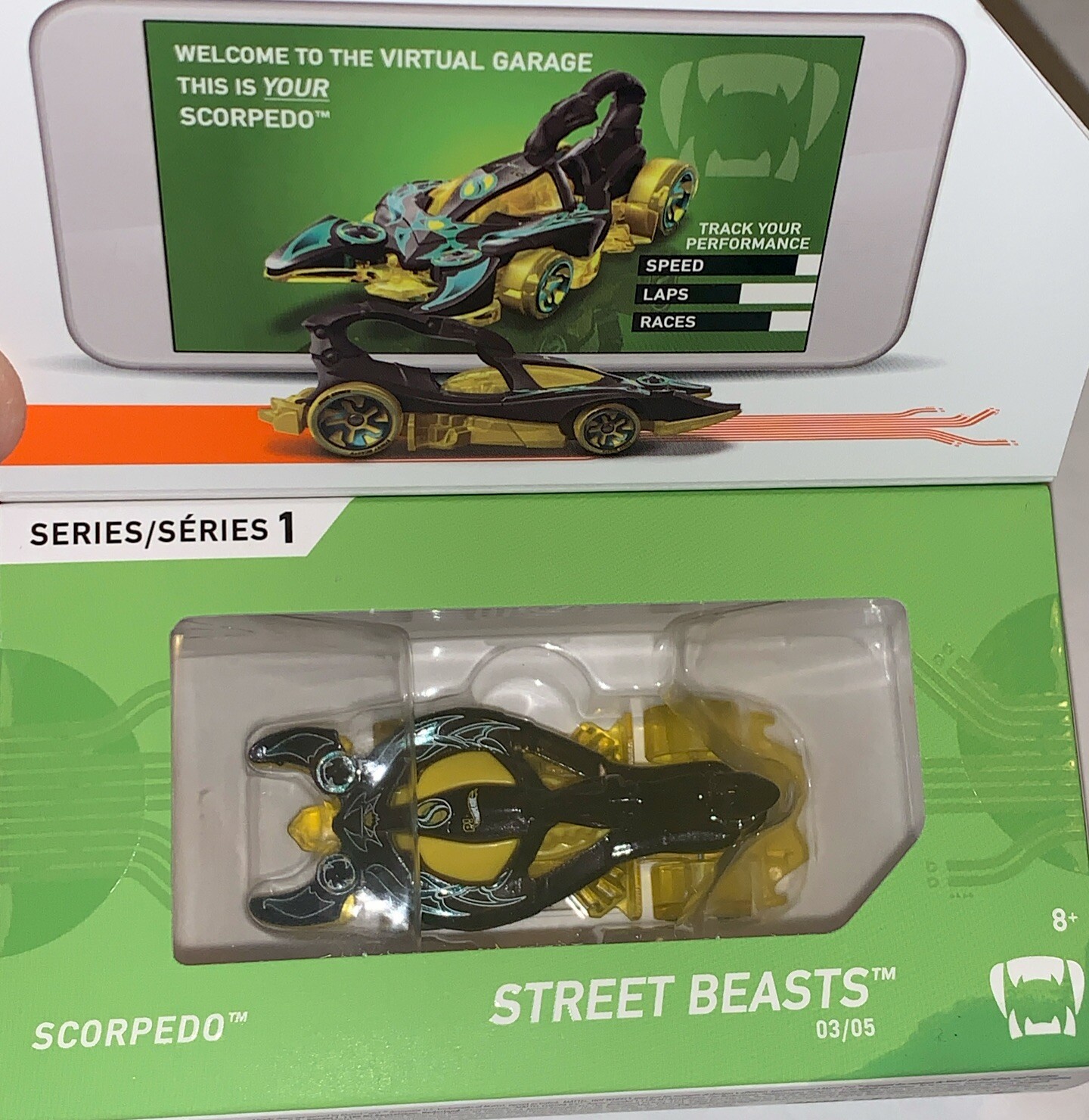 SCORPEDO HOT WHEELS ID 3/5 SERIES 1 NEW 2018 STREET BEASTS BLK/YELL  NEW SEALED.