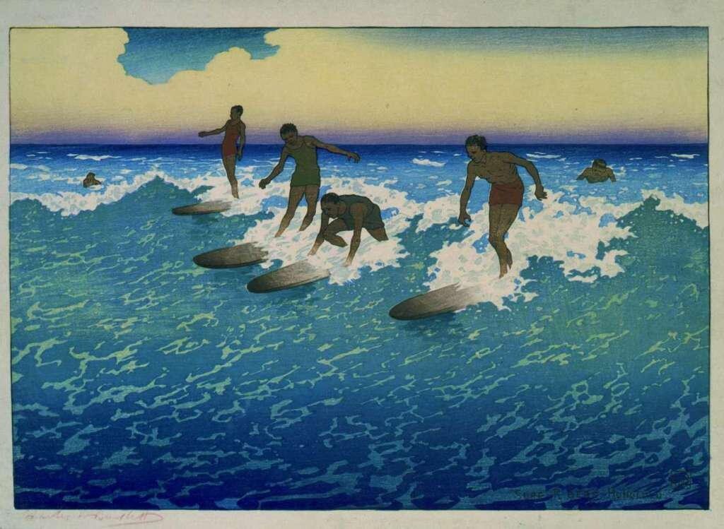 Surf-Riders Honolulu Woodblock Print Charles W. Bartlett 1919
