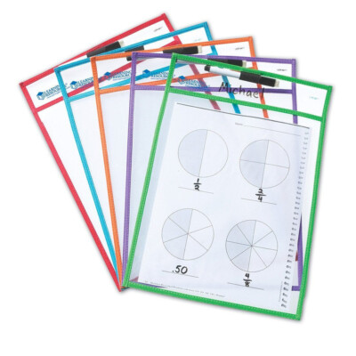 Learning Resources Schreib- und Wischtaschen - 5 wiederverwendbare Arbeitsblatthüllen für Kinder