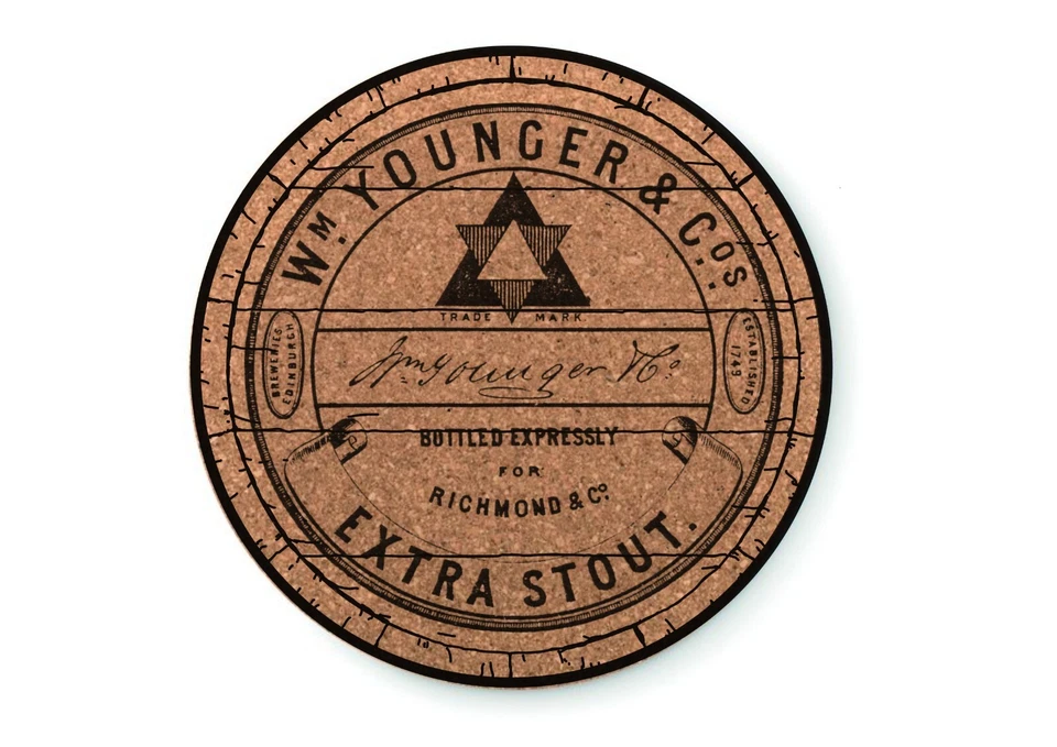 Set of 4 McEwan and Youngers old label engraved cork coasters for pubs and bars - Image 4 of 4