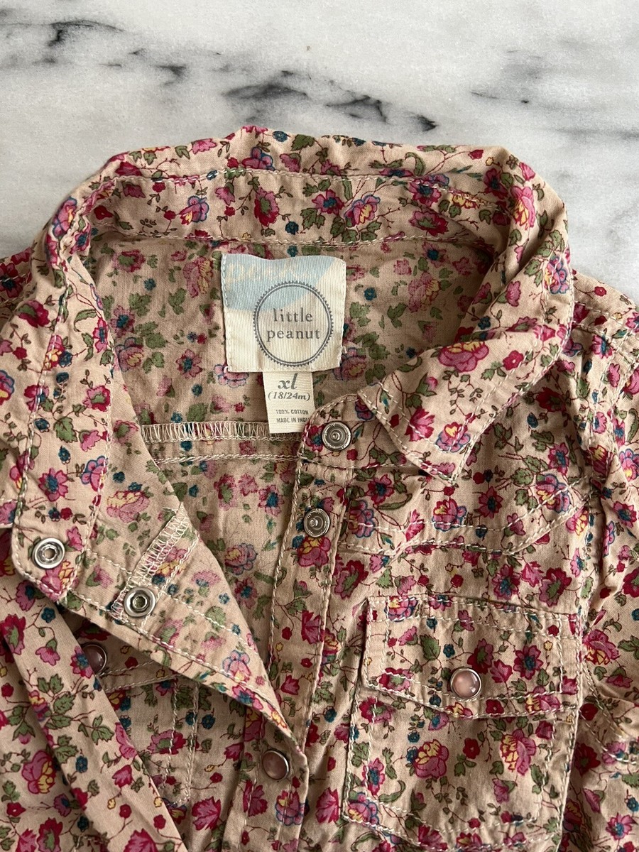 Peek Baby Girl Floral Cotton Blouse sz XL 18-24M Snap Closure