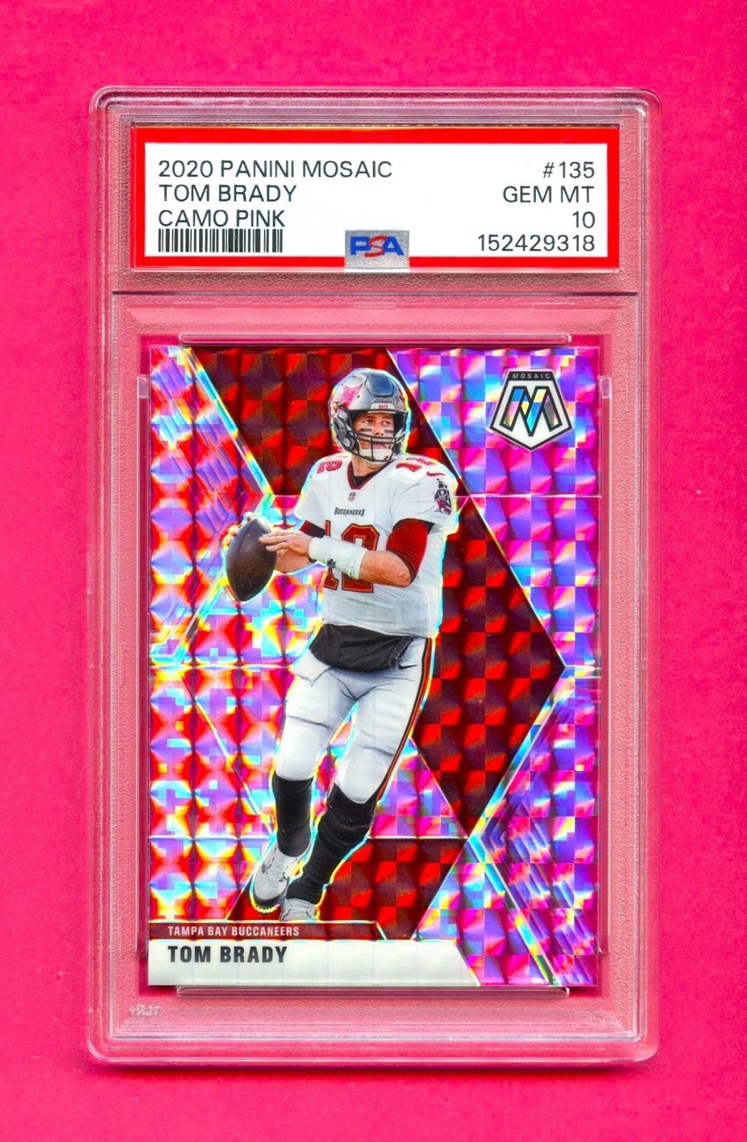 2020 Panini Mosaic Tom Brady #135 Camo Pink PSA 10 Bucs Rookie RC Patriots GOAT view 1