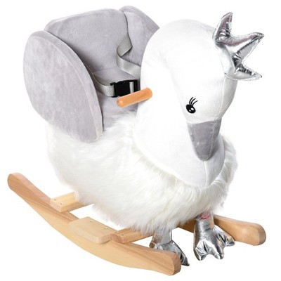 Kids Ride-On Horse Swan Rocker w/ Sound, Plush Seat, Wooden Base, Safety Belt