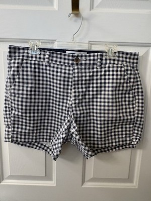 Old Navy Everyday Short Mid-Rise Navy Blue White Gingham Plaid Womens 12