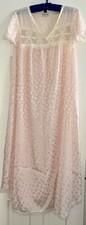 Vintage Christian Dior Pink Nightgown W/ Ivory Lace- short sleeves, V-neckline