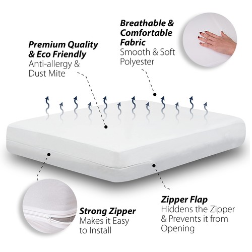 Waterproof Mattress Protector Full Size - 6-Sided Zippered Mattress Encasemen... - Foto 4 di 9
