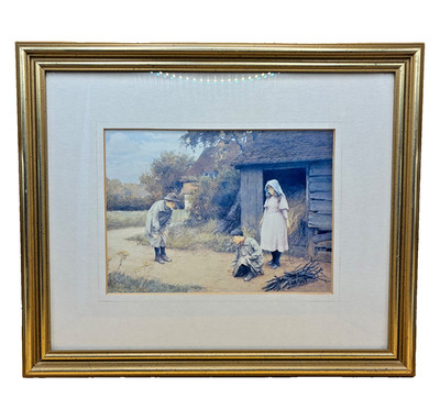Vintage Kunstdruck C.E. Wilson spielt Murmeln gerahmtes Bild