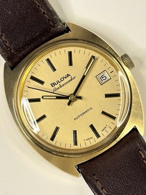 BULOVA Ambassador Vintage 1970 s Men s Automatic Date Gold Dress Watch