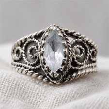 925 Sterlingsilber Marquise weißer Stein fil...