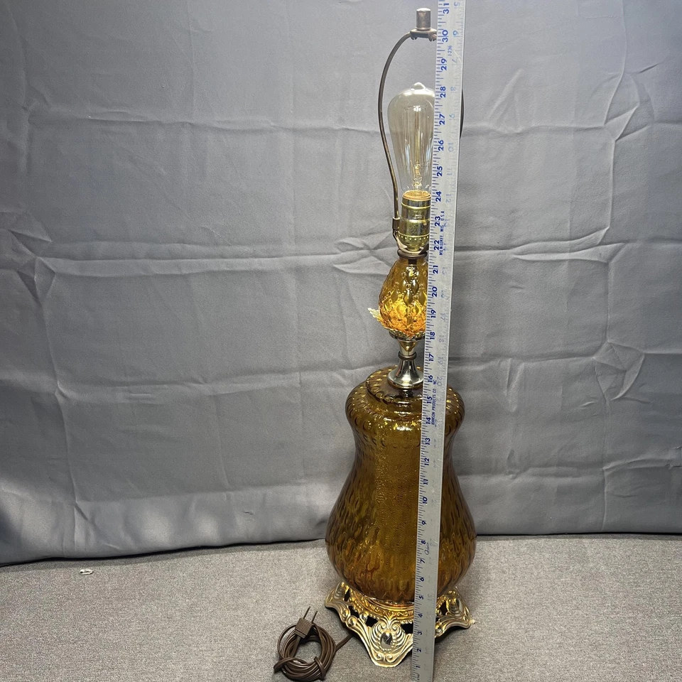 Lámpara de mesa vintage EF & EF Industries vidrio ámbar MCM 2 vías n.º 539X bombilla Edison Foto 3 de 4