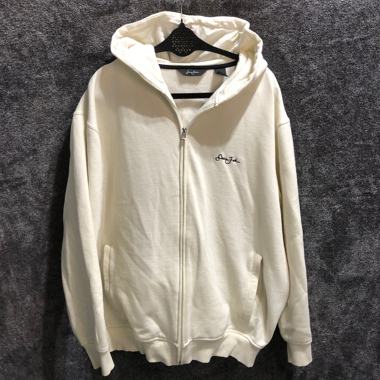 Sean John Track Jacket Mens 2XL Cream Full Zip Logo Y2K Hip Hop Streetwear