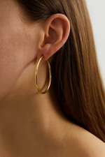 14K Real Solid Gold Shiny Round Plain Hoop Earrings - Made in Italy