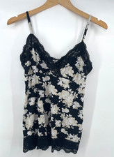 Vtg Y2K Floral Cami Tank L Whimsigoth Fairy Grunge Feminine Babydoll Lace Trim