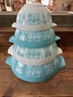 Vtg Pyrex Amish Butterprint Cinderella Mixing Bowls Complete Set Of 4 Turquoise