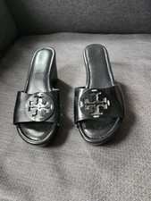 Women Tory Burch Wedge Clog Open Toe Black Size 7