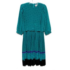 VTG REO Originals Dress Ilgwu Union Made USA Retro Paisley Pleated Office Boho