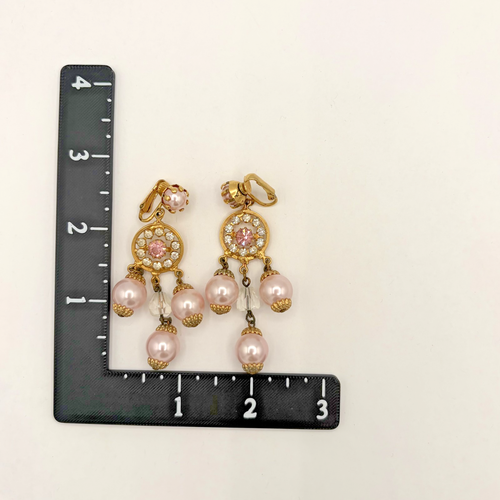 Vintage Rosa Kunstperlen Strass Fransen Tropfen Halskette Ohrring Set Goldfarben - Bild 7 von 8