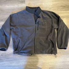 LL Bean Fleece Jacket Mens XXL Gray Waffle Knit Full Zip Made In USA