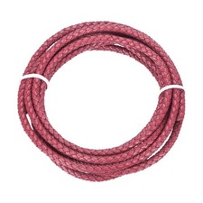 Braided Leather Cord, 5mmx2m Round Faux Leather Bolo String, Rose Red