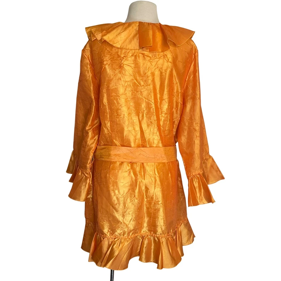 Blusa Top Mujer Vintage Jerry T. Naranja Volantes Corbata Cintura Manga Larga Talla XXL Foto 2 de 4