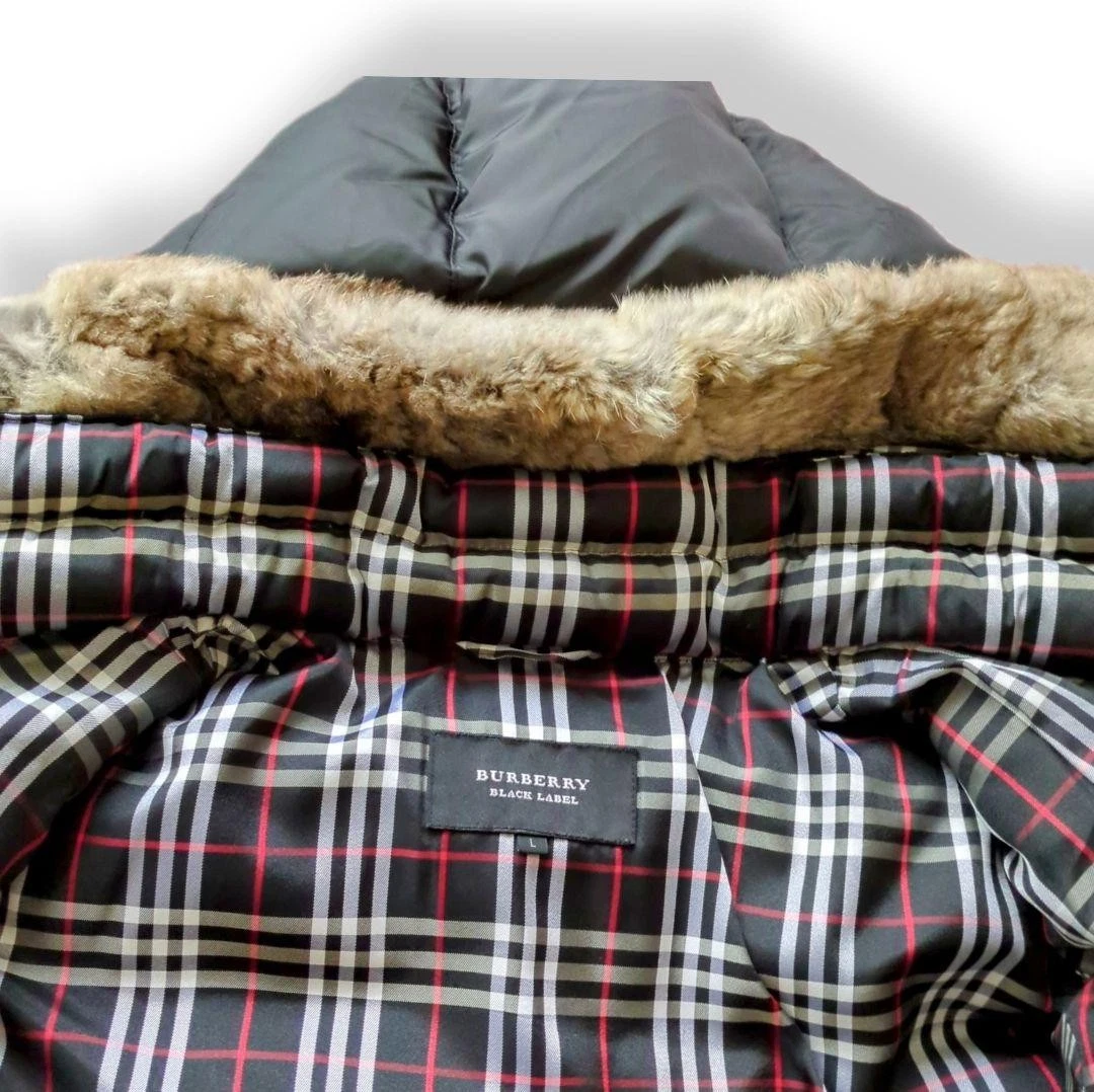 L BURBERRY BLACK LABEL Nova Check Down Cibo Pelliccia di Coniglio Uomo #ED ZHA
