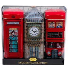 New English Teas British Souvenir 3x Tea Tins with 42 English Breakfast Teabags