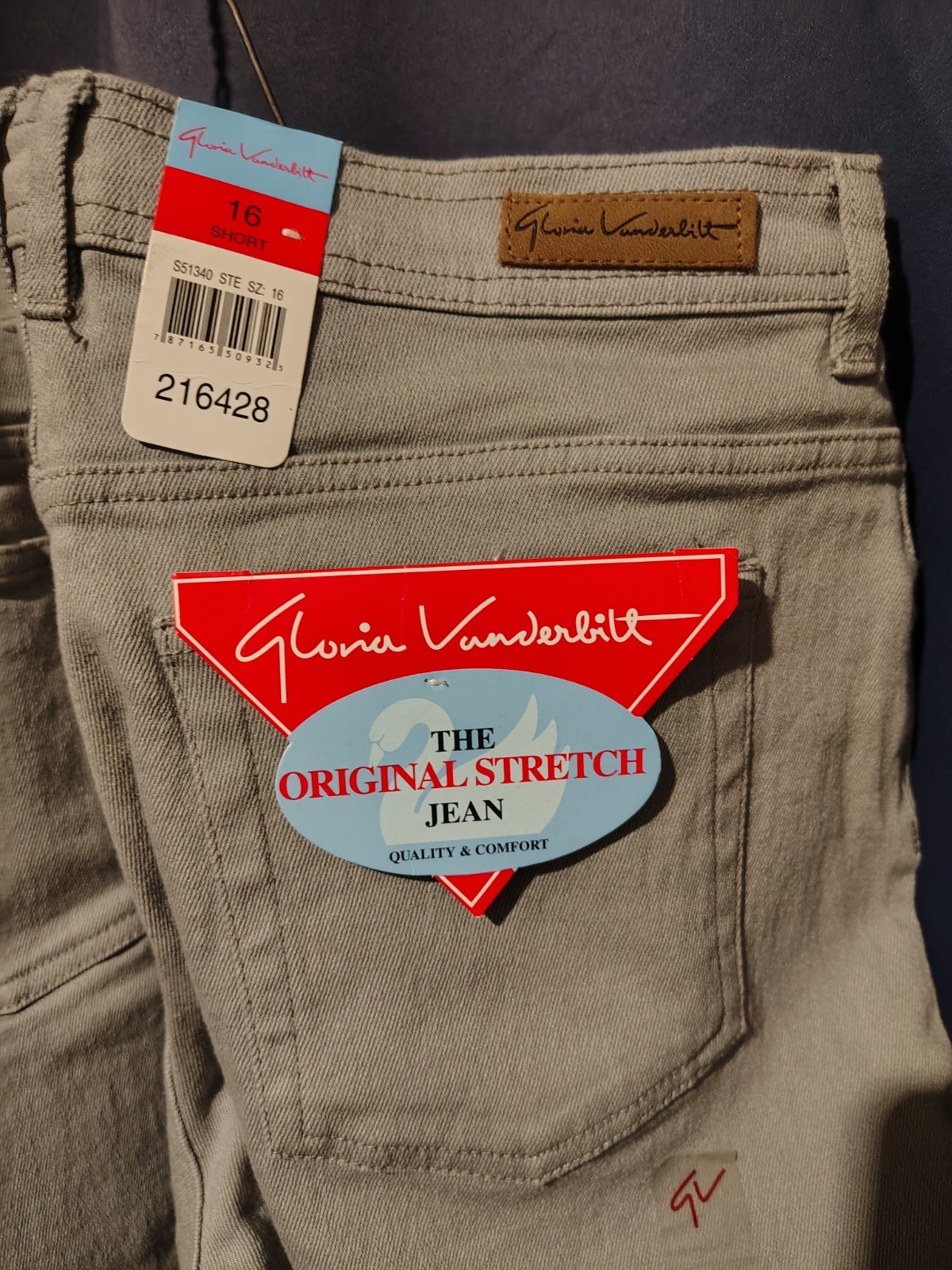 gloria vanderbilt jeans, 16 short, "The Original Stretch Jean" grey, brand new