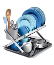 Image of OXO SoftWorks Aluminum Fold Flat Dish Rack With Drain Board - Rust-Proof Space-S