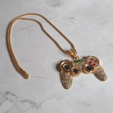 Gold & Crystal Game Controller Pendant Necklace