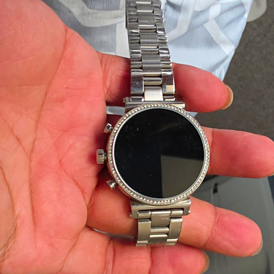 Michel Kors 44mm Silver Stainless Steel Smartwatch GPS HR Bluetooth 8GB Works !