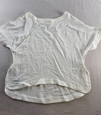 H&M Top Womens Size 8 Cream Crew Neck Short Sleeve Hi Low Hem Slit Pullover