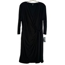 INC International Concepts Black Faux Wrap V-Neck Dress XXL 100012864M