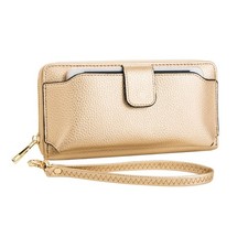 Women Wristlet Wallet with Cell Phone Holder Zip Around Handbag   Rose Gol