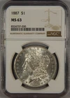 1887 Morgan Silver Dollar NGC MS63 $1