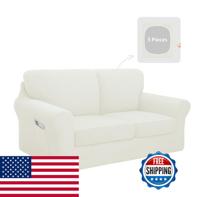 Easy-Going 5 Pieces Stretch Loveseat Cover Washable Loveseat Slipcover Set For