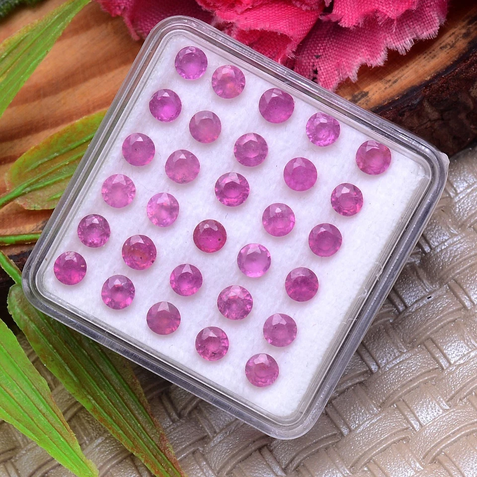 30 Pcs Natural Ruby Mozambique Round Cut 3.50mm Pinkish Red Stunning Gemstones - Image 4 of 4
