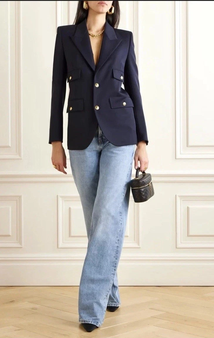 Saint Laurent — Saint Laurent  Signature Blazer in Grain De Poudre Navy Wool. FR36. BNWT