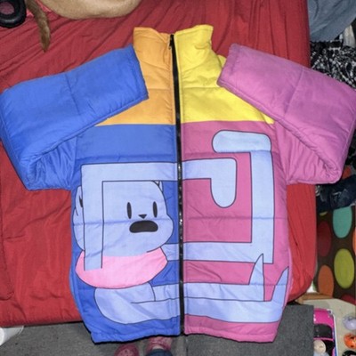 Gavin South Colorblock Cartoon Graphic Puffer Jacket Blue Pink Yellow Size S